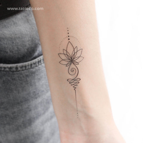 Unalome Lotus Temporary Tattoo - Set of 3