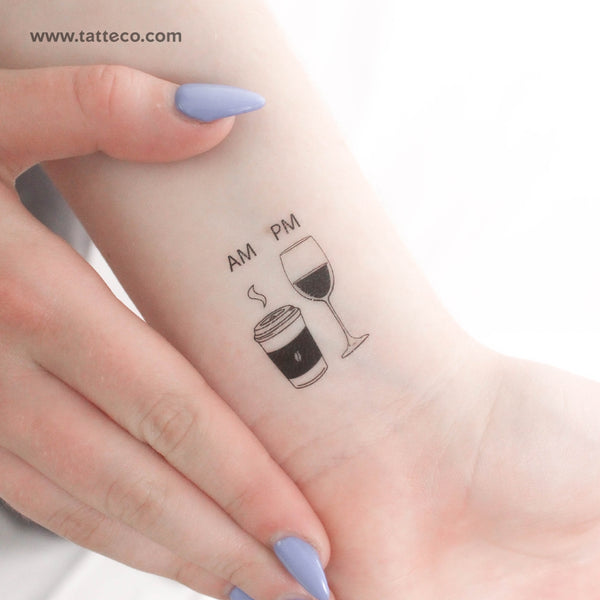 Wine and Coffee Temporary Tattoo - Set of 3