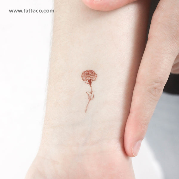 Small Red Carnation Temporary Tattoo - Set of 3