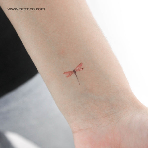 Red Watercolor Dragonfly Temporary Tattoo - Set of 3