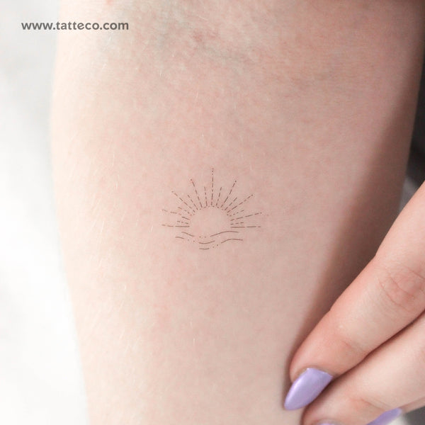 Fine Line Sea Sunrise Temporary Tattoo - Set of 3