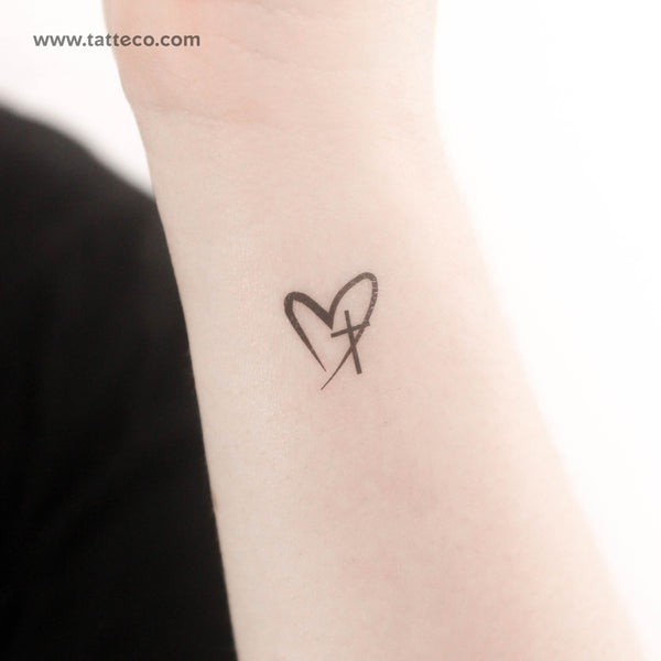 Tiny Cross Heart Temporary Tattoo - Set of 3