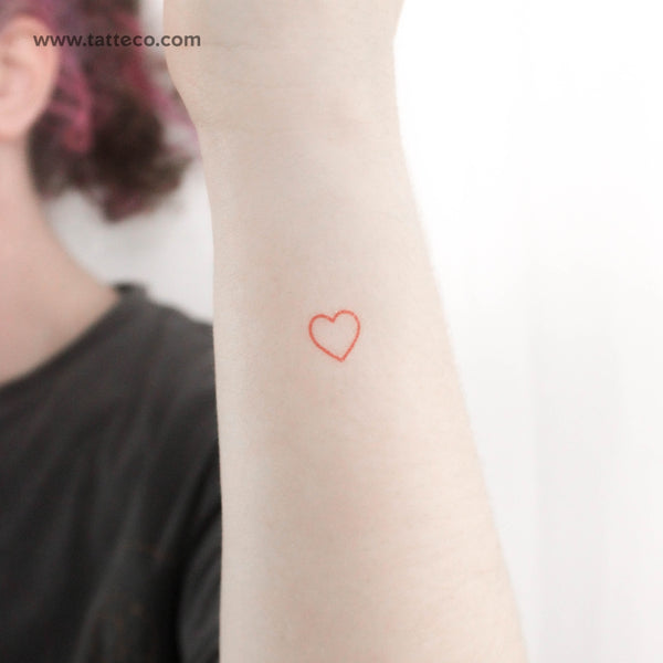 Little Red Heart Outline Temporary Tattoo - Set of 3