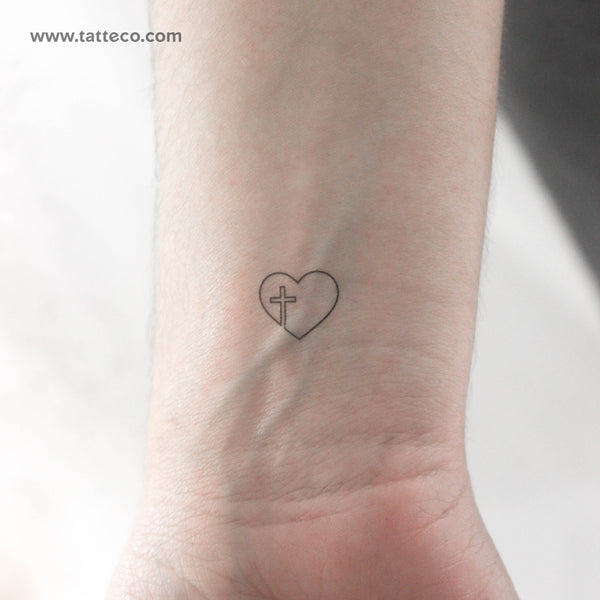 Continuous Line Heart And Cross Temporary Tattoo - Set of 3