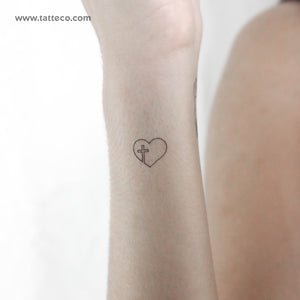 Continuous Line Heart And Cross Temporary Tattoo - Set of 3