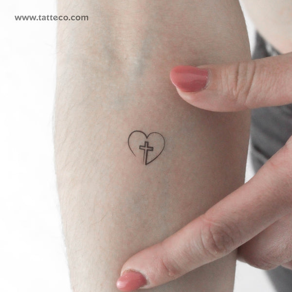 Single Line Heart And Cross Temporary Tattoo - Set of 3