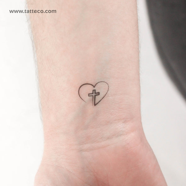 Single Line Heart And Cross Temporary Tattoo - Set of 3