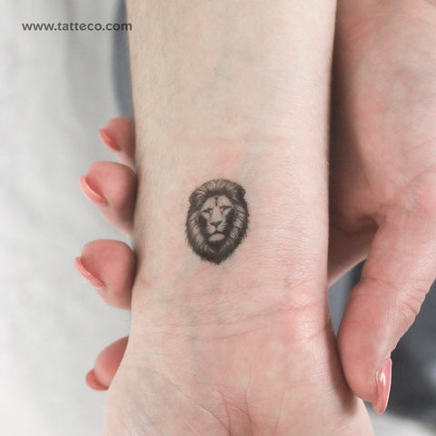 Small Black And Grey Lion Portrait Temporary Tattoo - Set of 3