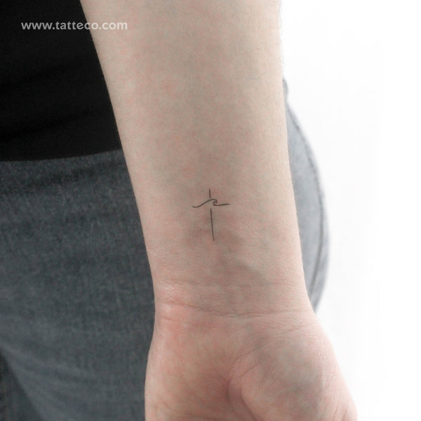 Small Wave Cross Temporary Tattoo - Set of 3