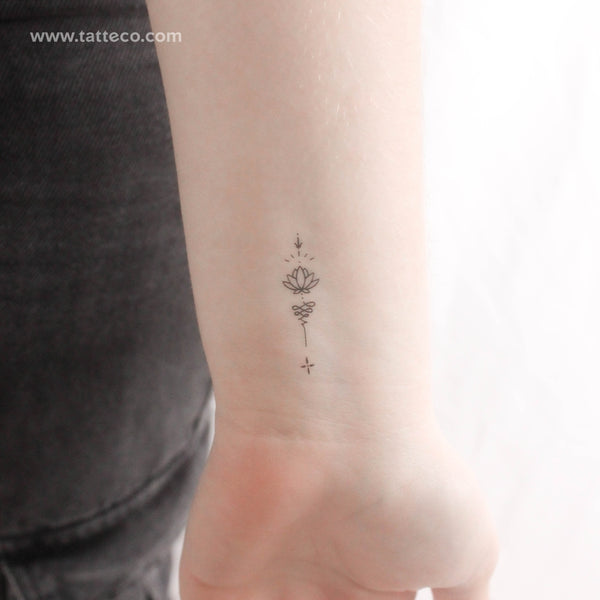 Ornamental Lotus Unalome Temporary Tattoo - Set of 3