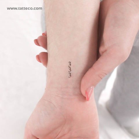 Small 333 Vertical Temporary Tattoo - Set of 3