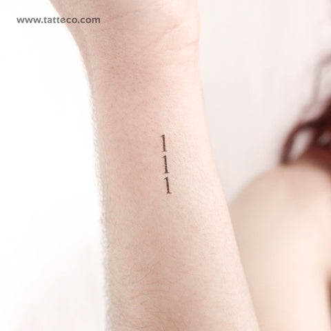 Small 111 Vertical Temporary Tattoo - Set of 3