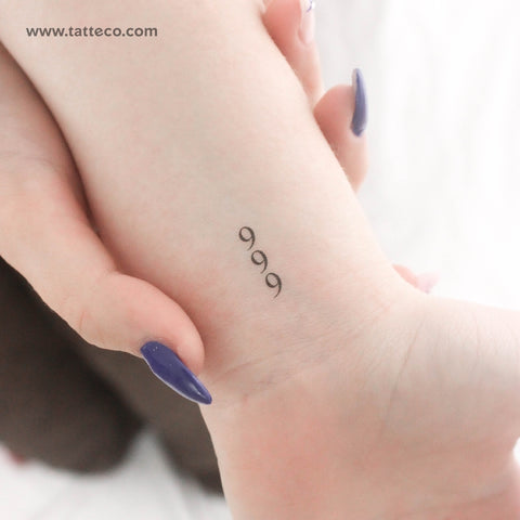 Small 999 Vertical Temporary Tattoo - Set of 3