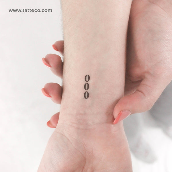 Vertical 000 Temporary Tattoo - Set of 3