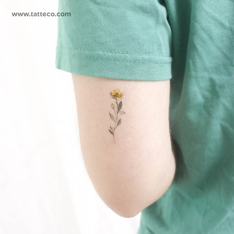 Small Yellow Rose By Lena Fedchenko Temporary Tattoo - Set of 3