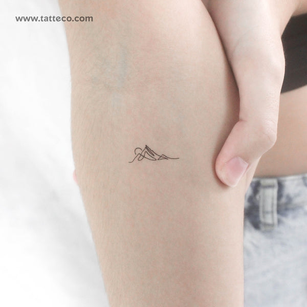 Single Line Mountain Sunset Temporary Tattoo - Set of 3