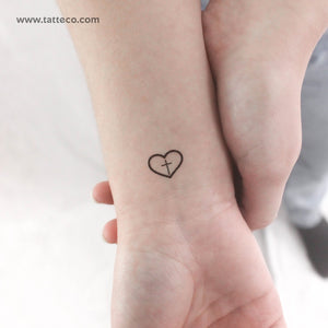 Fine Line Cross Inside Heart Temporary Tattoo - Set of 3