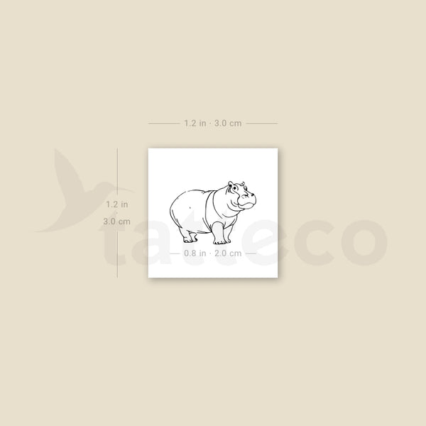 Fine Line Hippopotamus Temporary Tattoo - Set of 3
