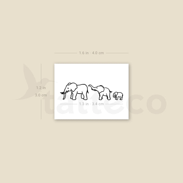 Small Elephant Family Temporary Tattoo - Set of 3