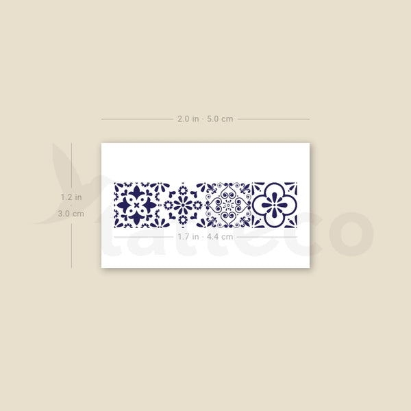 Four Portuguese Tiles Temporary Tattoo - Set of 3