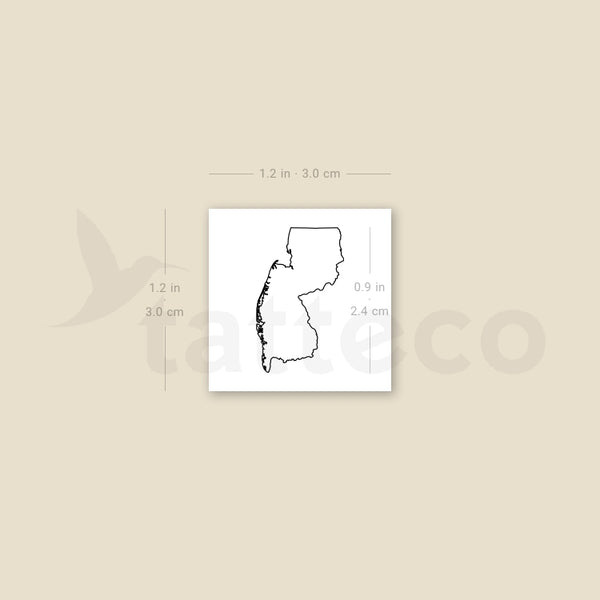 New Jersey Map Outline Temporary Tattoo - Set of 3