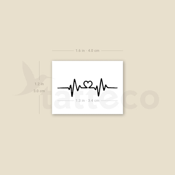 Small Heartbeat Heart Temporary Tattoo - Set of 3