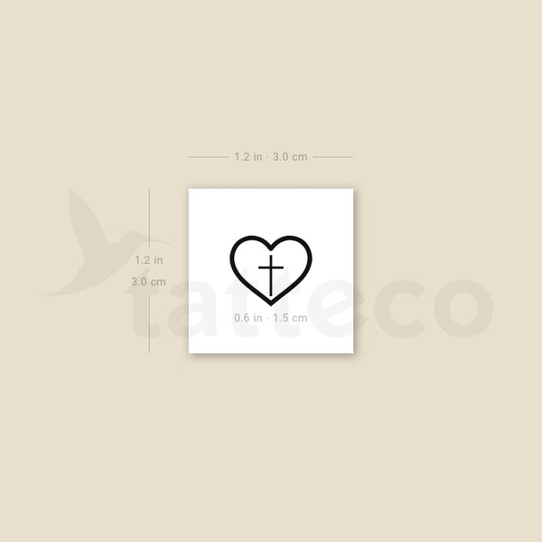 Fine Line Cross Inside Heart Temporary Tattoo - Set of 3