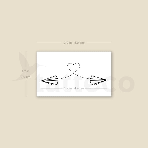 Two Paper Airplane Flying Temporary Tattoo - Set of 3