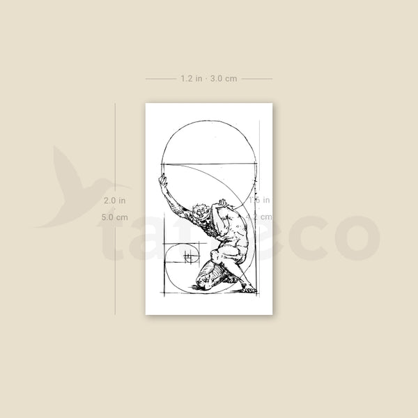 Crouching Figure Of Atlas + Golden Spiral Temporary Tattoo - Set of 3