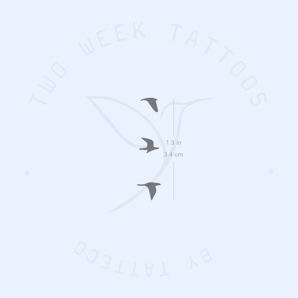 3 Small Flying Birds Semi-Permanent Tattoo - Set of 2