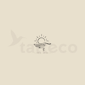 Continuous Line Sea Sunset Temporary Tattoo - Set of 3