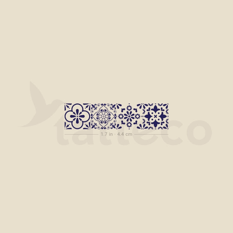 Four Portuguese Tiles Temporary Tattoo - Set of 3