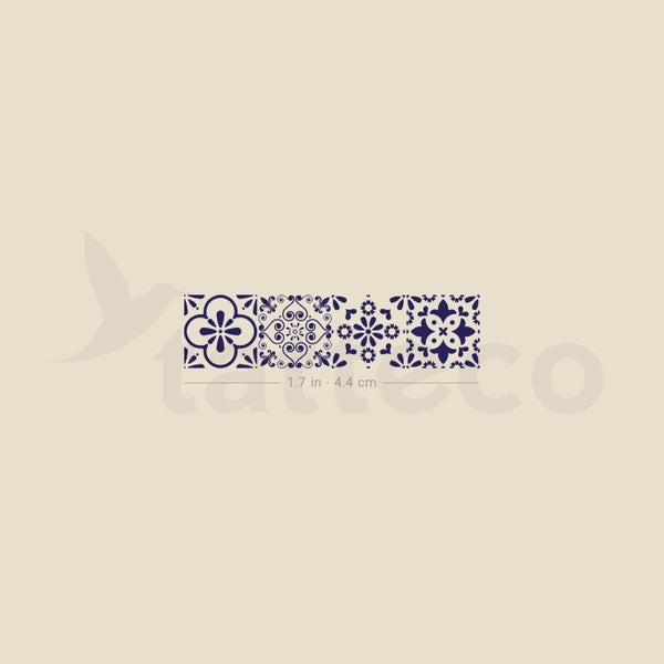 Four Portuguese Tiles Temporary Tattoo - Set of 3