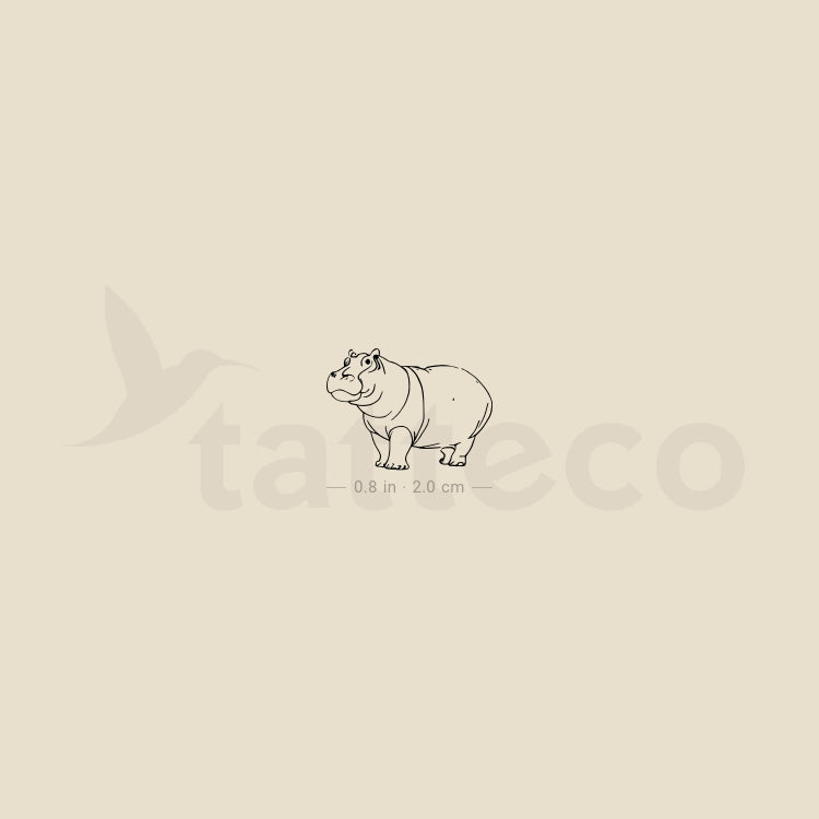 Fine Line Hippopotamus Temporary Tattoo - Set of 3